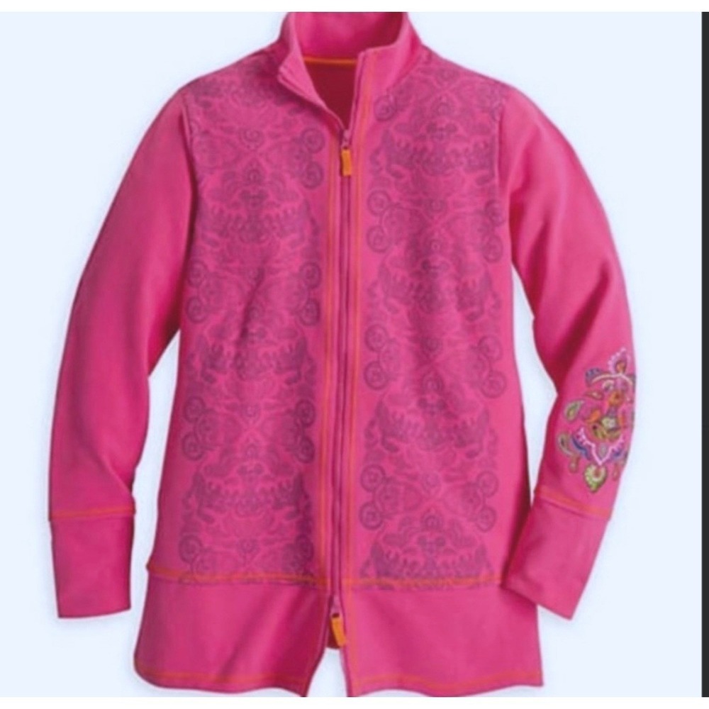 Disney Parks Mickey Mouse Embroidered Pink Paisley Yoga Track Jacket Large